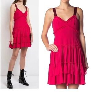 CINQ A SEPT Silk Ruffle Tier Sleeveless Fringe Trim Babydoll Slip Dress 4